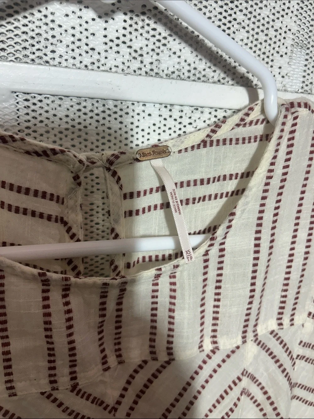 Free People Cream Jumpsuit with Burgundy Stripes